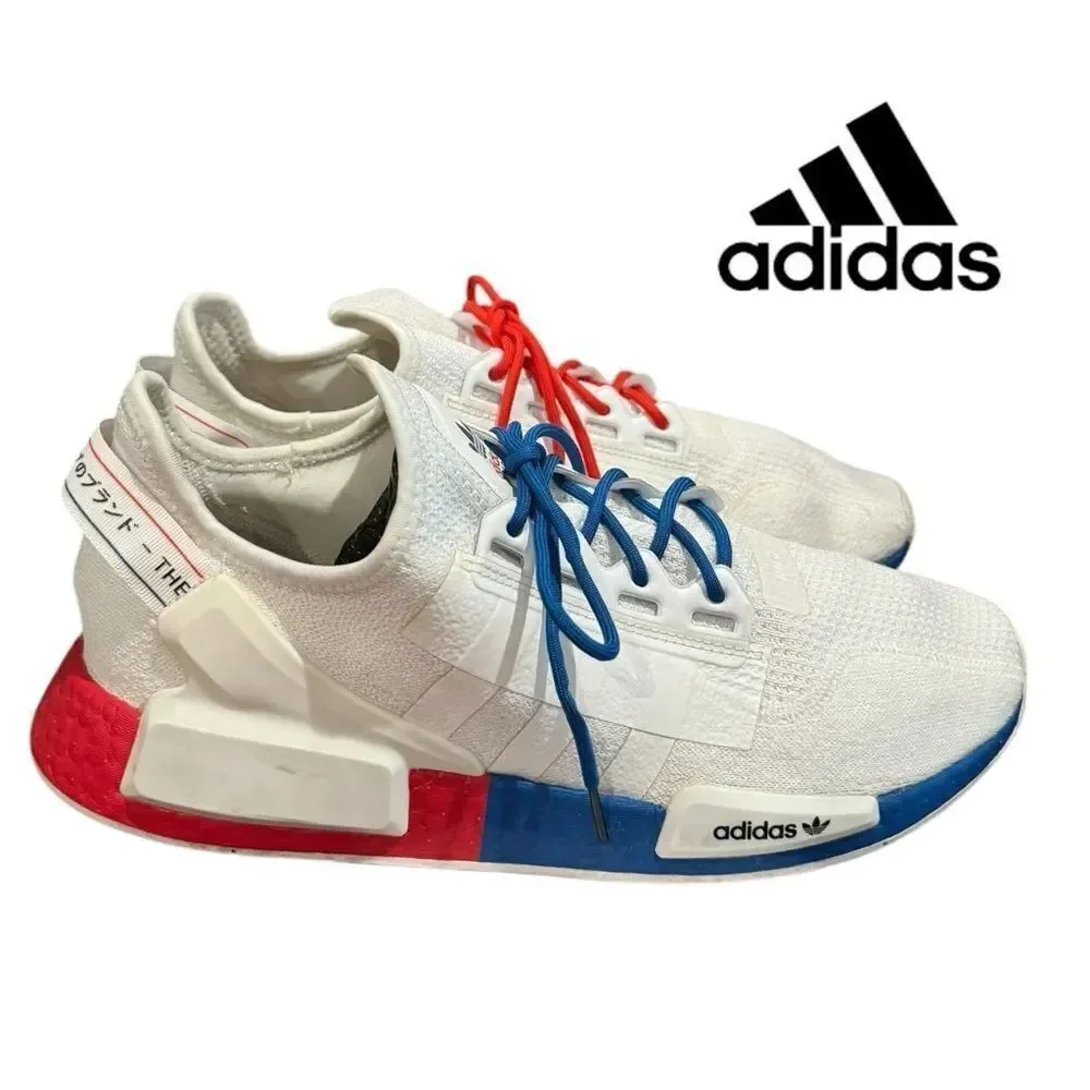 Adidas NMD_R1 V2 Men's White Lush Red Blue Sneakers 12
